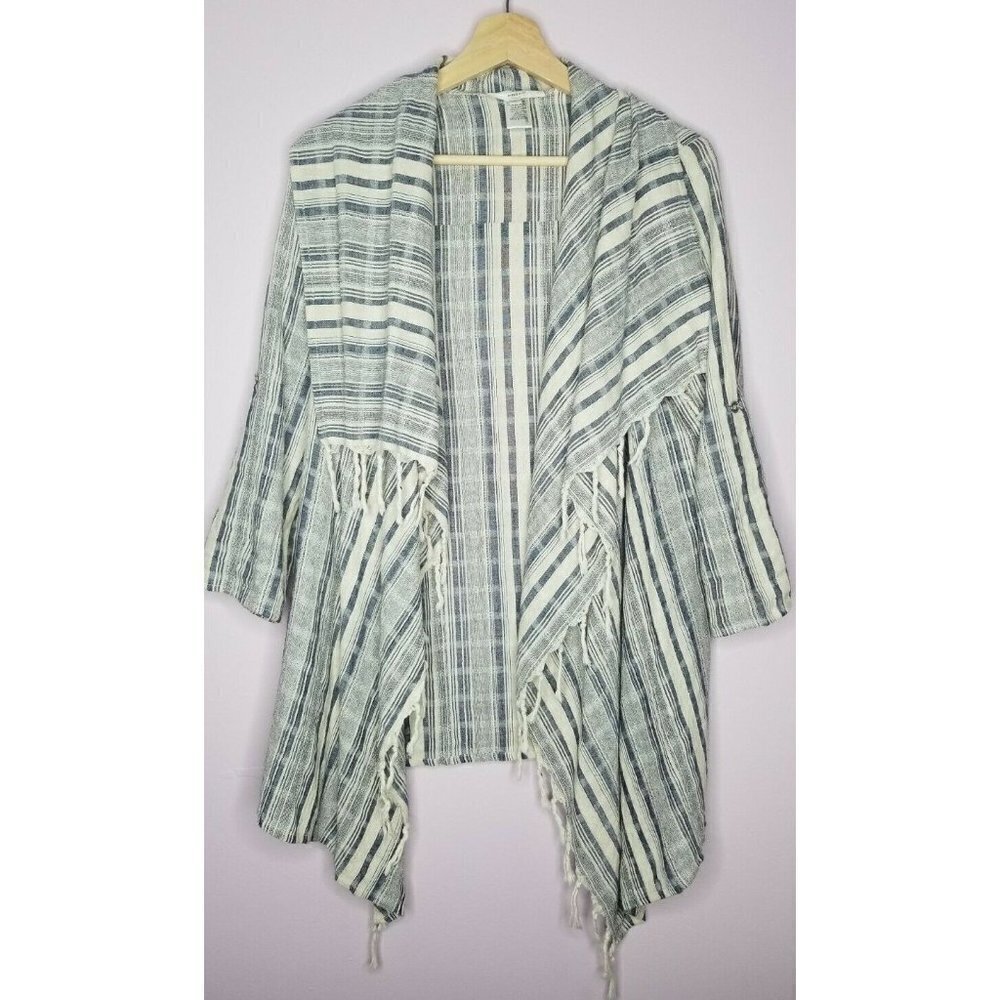 Entro Cotton Gray‎ White Boho Open Drape Cardigan S